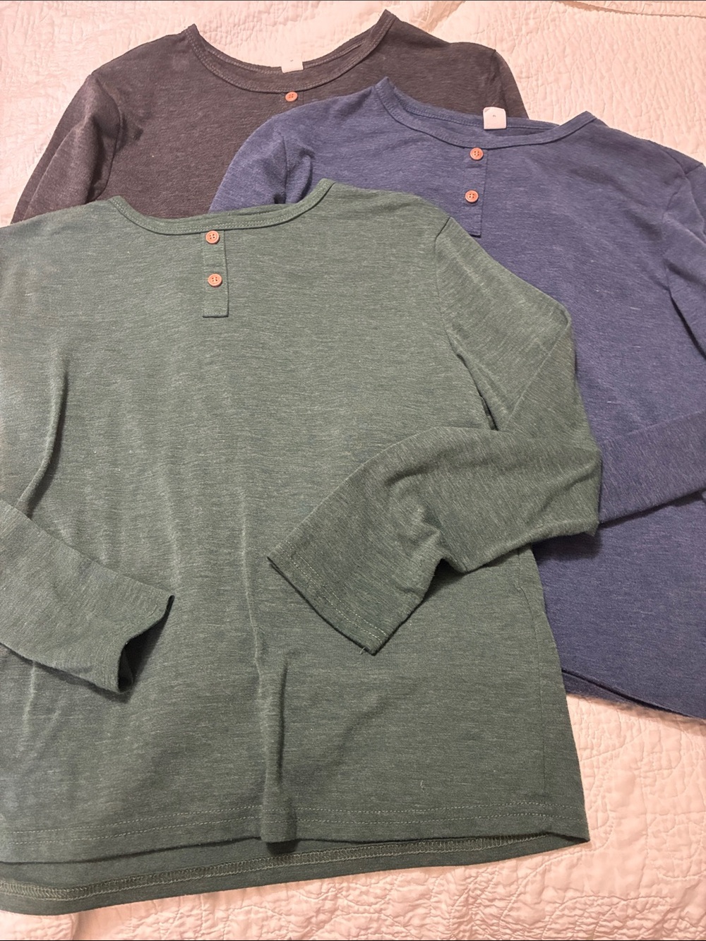 SHEIN 3-Pack Henley Tops - Forest Green, Navy Blue, Charcoal